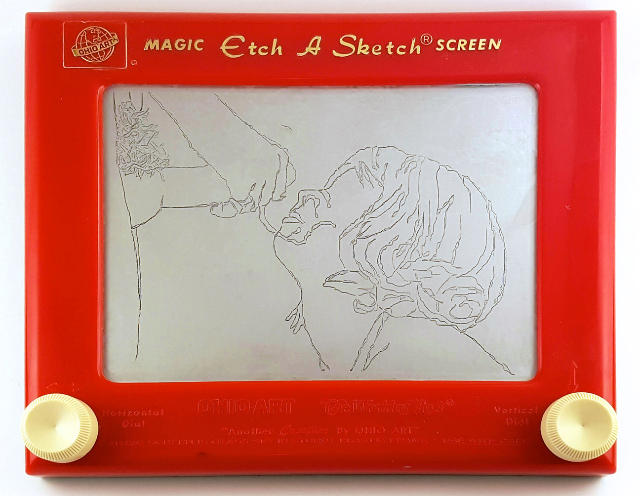 Highly suggestive drawings on an Etch A Sketch